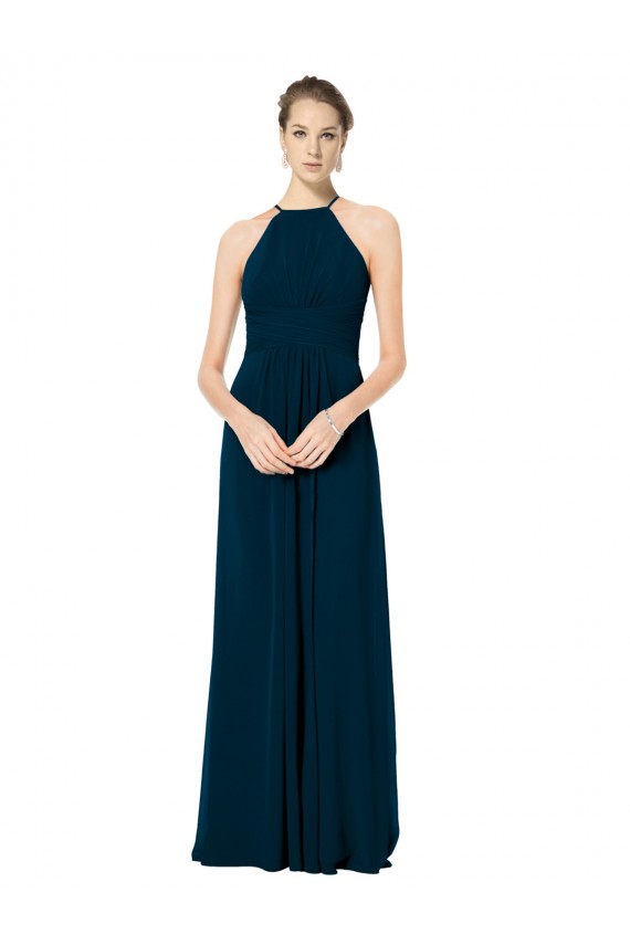 Long Sleeveless Soft Chiffon Midnight Green Spaghetti Straps A-Line Bridesmaid Dress Colchester