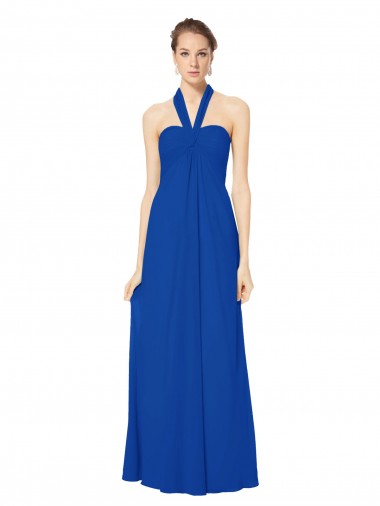 Long Floor Length Sleeveless Chiffon Royal Blue Halter Neck A-Line Bridesmaid Dress Colchester
