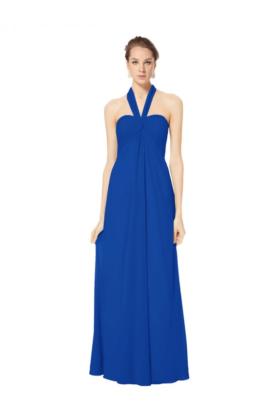 Long Floor Length Sleeveless Chiffon Royal Blue Halter Neck A-Line Bridesmaid Dress Colchester