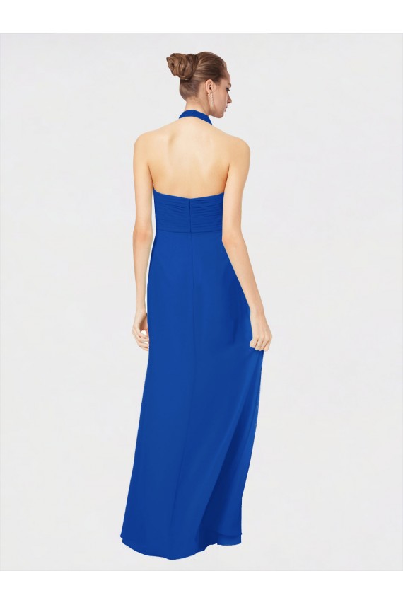 Long Floor Length Sleeveless Chiffon Royal Blue Halter Neck A-Line Bridesmaid Dress Colchester