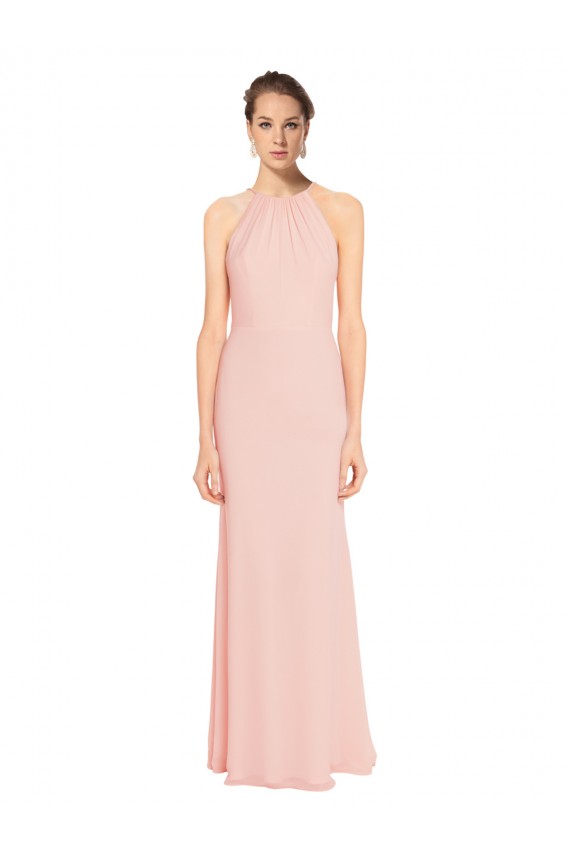 Long Sleeveless Chiffon Pink A-Line Bridesmaid Dress Colchester