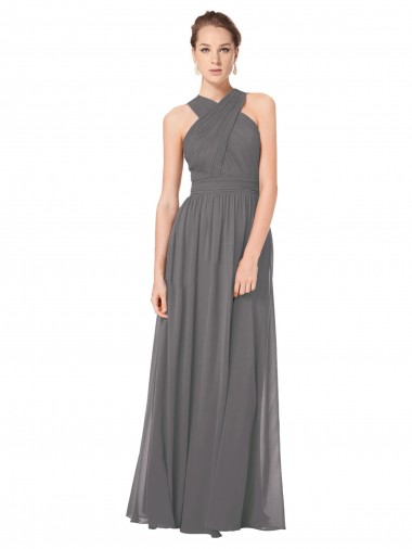 Long Sleeveless Soft Chiffon Stormy Silver A-Line Bridesmaid Dress Colchester