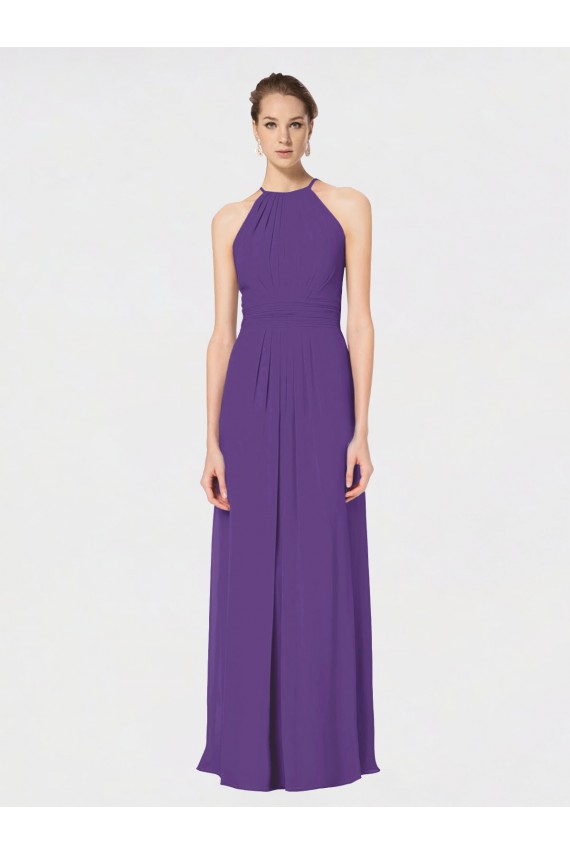 Long Sleeveless Soft Chiffon Plum Purple A-Line Bridesmaid Dress Colchester