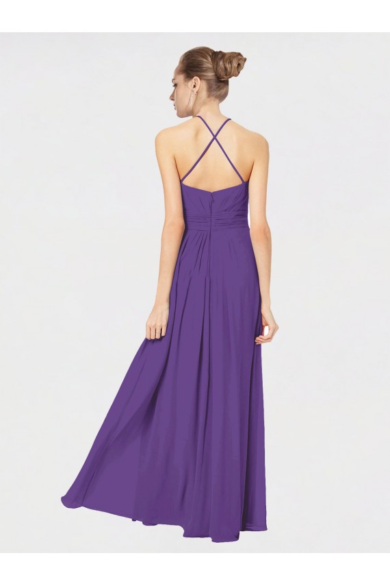 Long Sleeveless Soft Chiffon Plum Purple A-Line Bridesmaid Dress Colchester