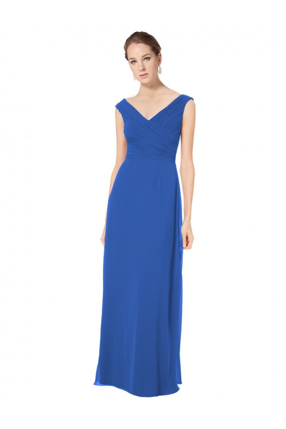 Long Sleeveless Soft Chiffon Royal Blue A-Line Bridesmaid Dresses Colchester