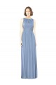 Long Sleeveless Soft Chiffon Dusty Blue Bateau Neck A-Line Bridesmaid Dress Colchester