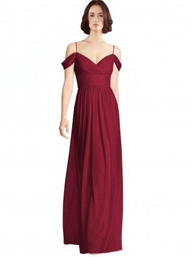 Long Sleeveless Soft Chiffon Burgundy Off the Shoulder A-Line Bridesmaid Dresses Colchester