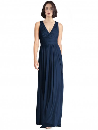Long Floor Length Sleeveless Chiffon Dark Navy A-Line Bridesmaid Dress Colchester
