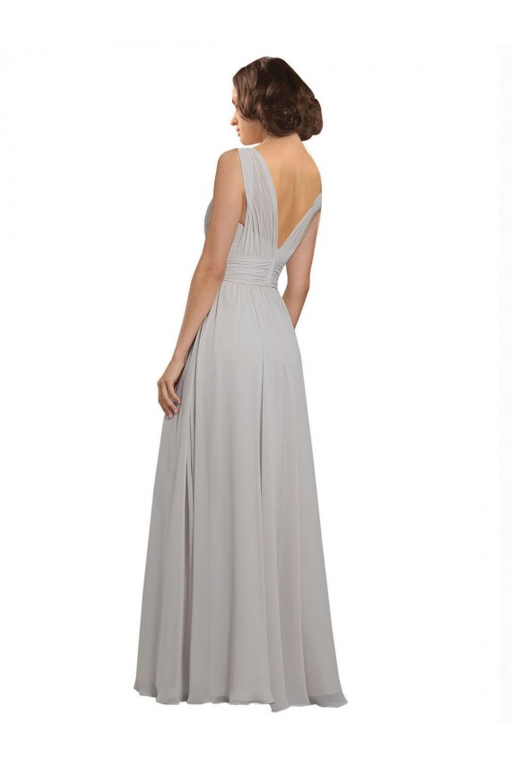 Long Sleeveless Soft Chiffon Oyster Silver A-Line Bridesmaid Dress Colchester