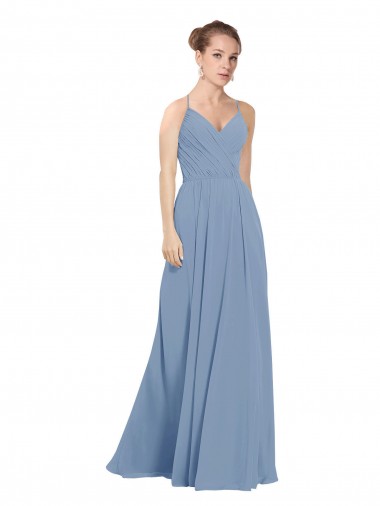 Long Sleeveless Soft Chiffon Dusty Blue A-Line Evening Dress / Bridesmaid Dress Colchester