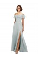 Long Sleeveless Soft Chiffon Sea Glass Off the Shoulder A-Line Bridesmaid Dress Colchester