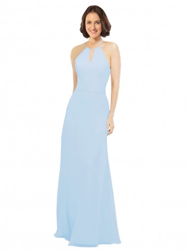 Long Sleeveless Soft Chiffon Light Sky Blue A-Line Wedding Party Dress Colchester