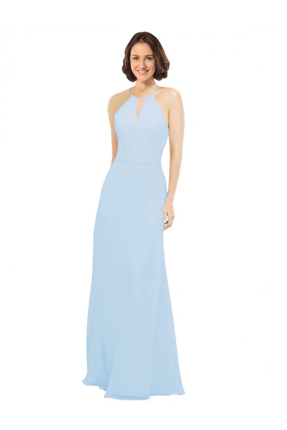 Long Sleeveless Soft Chiffon Light Sky Blue A-Line Wedding Party Dress Colchester