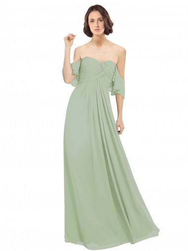 Long Cold Shoulder Soft Chiffon Smoke Green A-Line Bridesmaid Dress Colchester