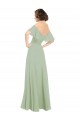 Long Cold Shoulder Soft Chiffon Smoke Green A-Line Bridesmaid Dress Colchester