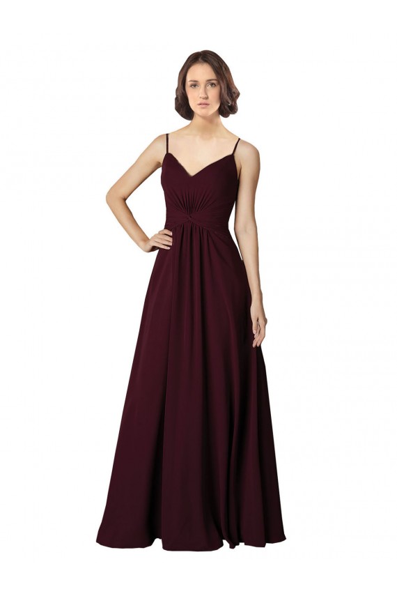 Long Sleeveless Soft Chiffon Burgundy Gold A-Line Bridesmaid Gown Colchester