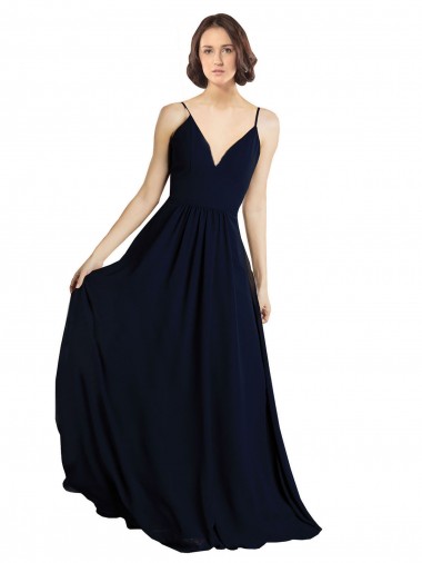 Long Sleeveless Chiffon Dark Navy A-Line Bridesmaid Dress & Gowns Colchester