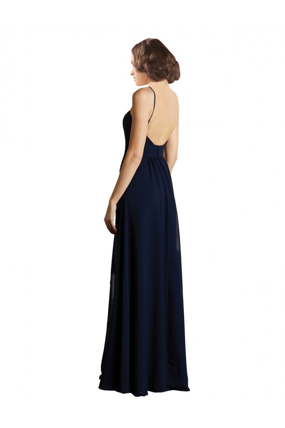 Long Sleeveless Chiffon Dark Navy A-Line Bridesmaid Dress & Gowns Colchester