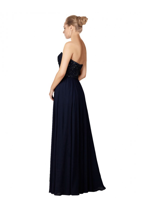 Long Sleeveless Soft Chiffon Dark Navy Sheath Bridesmaid Dress / Formal Dress Colchester
