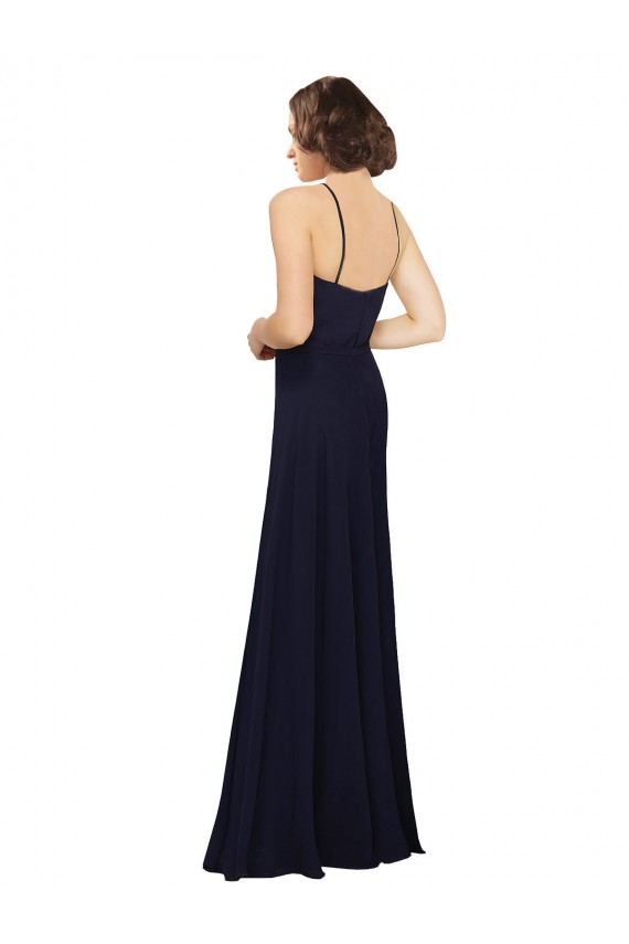 Long Sleeveless Soft Chiffon Dark Navy Sheath Bridal Party Dress Colchester