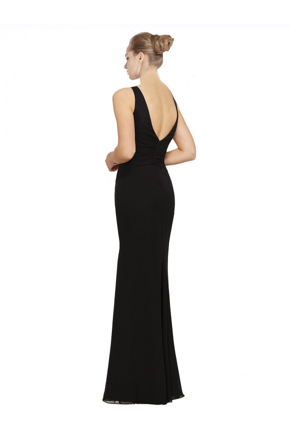 Long Sleeveless Soft Chiffon Black Sheath Bridesmaid Gown Colchester