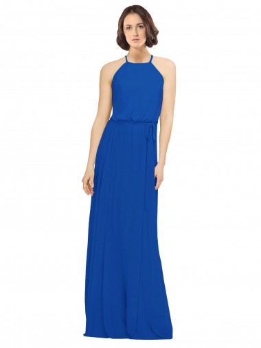 Long Sleeveless Soft Chiffon Royal Blue A-Line Bridal Party Dress Colchester