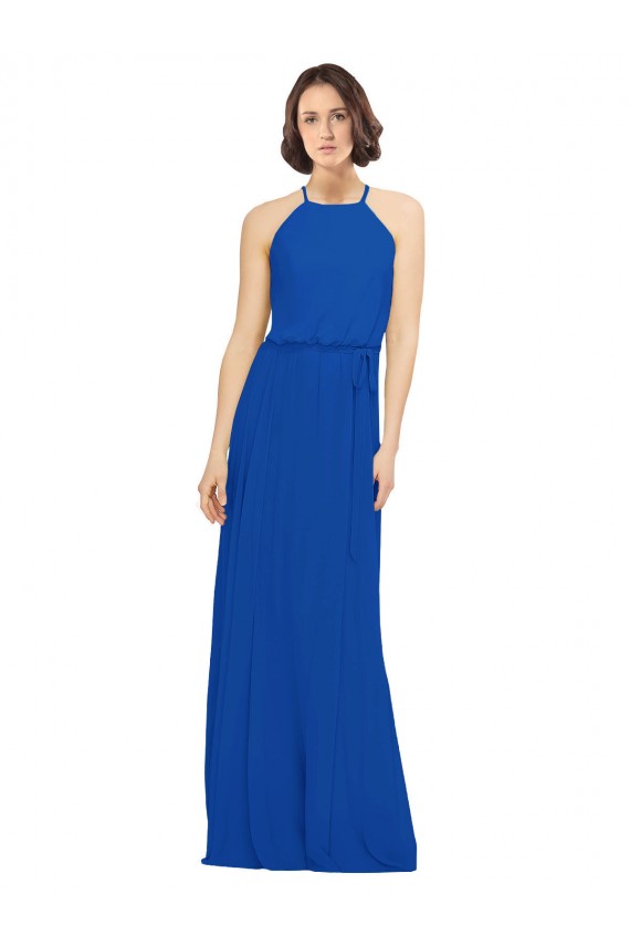 Long Sleeveless Soft Chiffon Royal Blue A-Line Bridal Party Dress Colchester