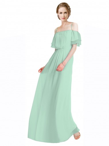 Long Sleeveless Soft Chiffon Mint Green Off the Shoulder A-Line Bridesmaid Dress Colchester