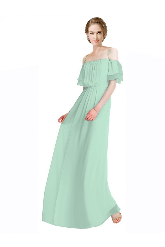 Long Sleeveless Soft Chiffon Mint Green Off the Shoulder A-Line Bridesmaid Dress Colchester