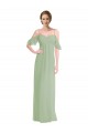 Long Sleeveless Soft Chiffon Smoke Green Off the Shoulder A-Line Formal Dress / Bridesmaid Dress Colchester