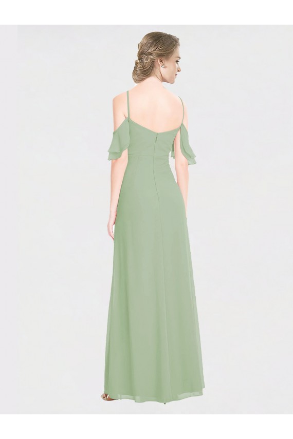 Long Sleeveless Soft Chiffon Smoke Green Off the Shoulder A-Line Formal Dress / Bridesmaid Dress Colchester