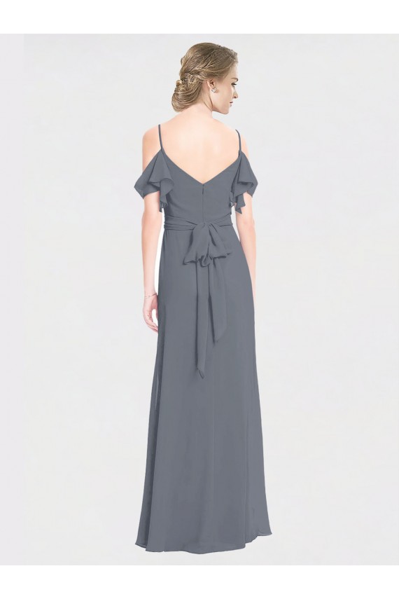 Long Flutter Sleeves Soft Chiffon Slate Grey A-Line Bridesmaid Dress Colchester