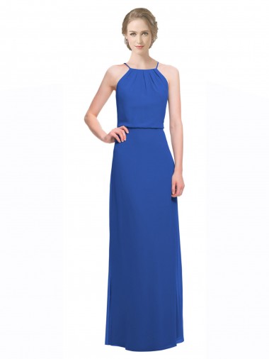 Long Sleeveless Soft Chiffon Blue A-Line Bridesmaid Dress Colchester