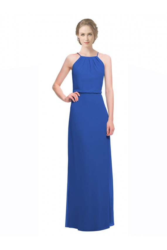 Long Sleeveless Soft Chiffon Blue A-Line Bridesmaid Dress Colchester