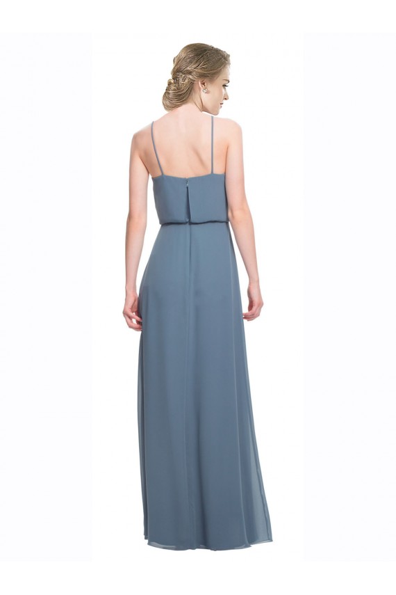 Long Sleeveless Soft Chiffon Blue A-Line Bridesmaid Dress Colchester