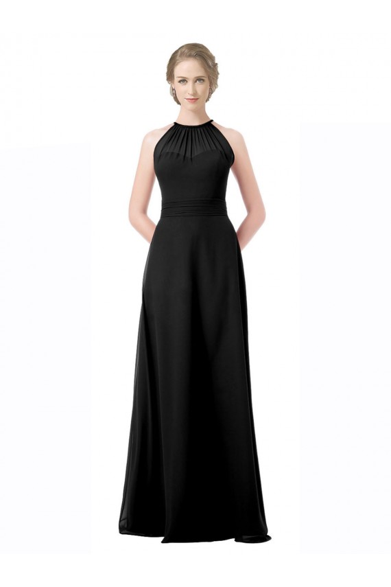 Long Sleeveless Chiffon Black Halter Neck A-Line Formal Dress / Bridesmaid Dress Colchester