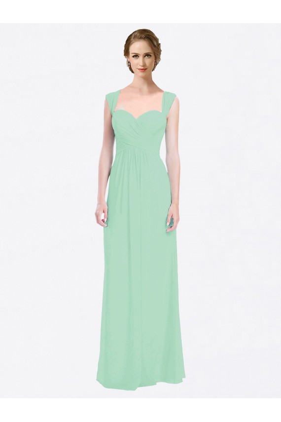 Long Cap Sleeves Soft Chiffon Mint Green A-Line Bridesmaid Dress Colchester
