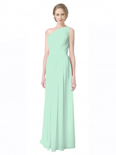Long Sleeveless Soft Chiffon Mint Green A-Line Bridesmaid Dress Colchester