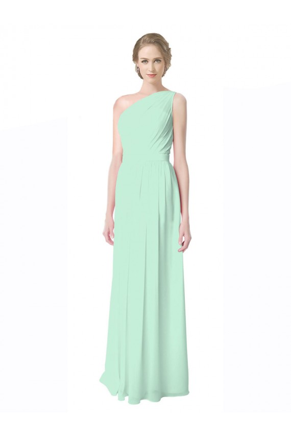 Long Sleeveless Soft Chiffon Mint Green A-Line Bridesmaid Dress Colchester