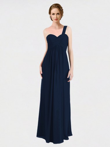 Long Sleeveless Soft Chiffon Dark Navy One Shoulder A-Line Bridesmaid Dress / Formal Dress Colchester