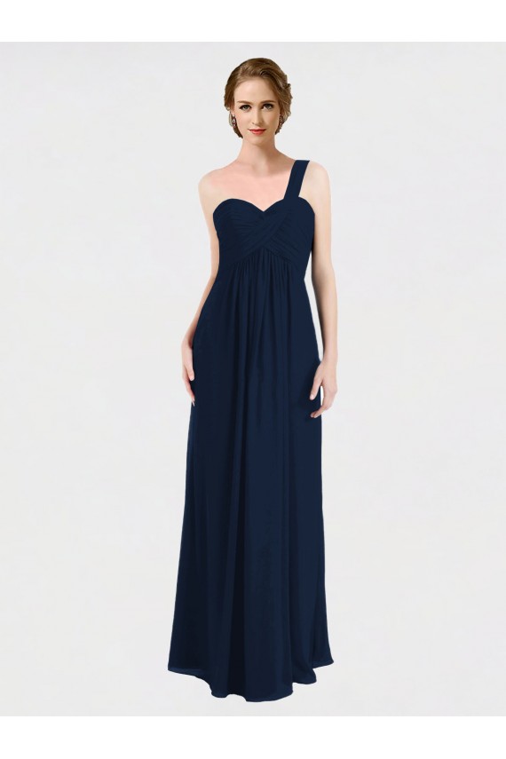 Long Sleeveless Soft Chiffon Dark Navy One Shoulder A-Line Bridesmaid Dress / Formal Dress Colchester