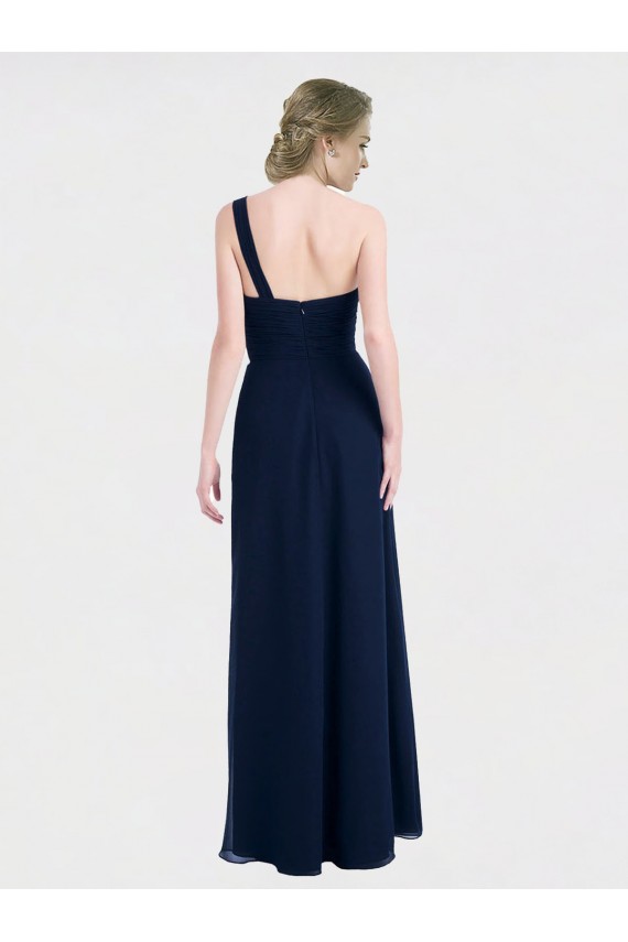 Long Sleeveless Soft Chiffon Dark Navy One Shoulder A-Line Bridesmaid Dress / Formal Dress Colchester