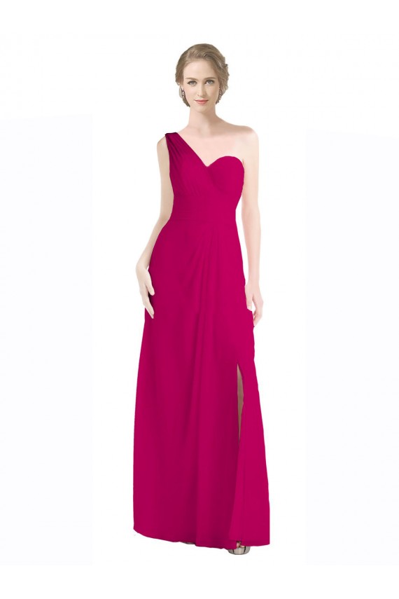 Long Sleeveless Soft Chiffon Red One Shoulder A-Line Bridesmaid Dress Colchester