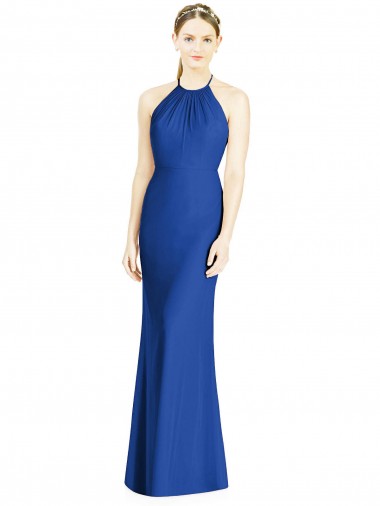 Long Sleeveless Soft Chiffon Royal Blue Trumpet Bridesmaid Dress Colchester