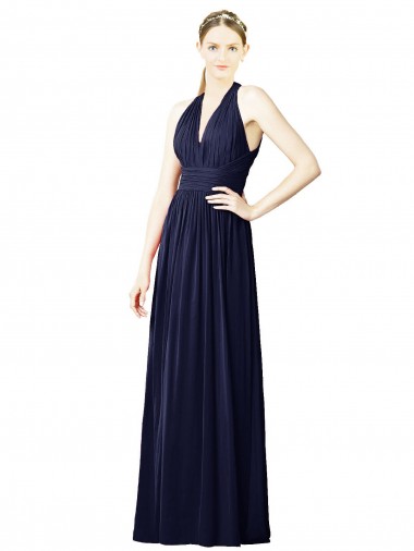Long Sleeveless Chiffon Dark Navy A-Line Bridesmaid Dresses Colchester