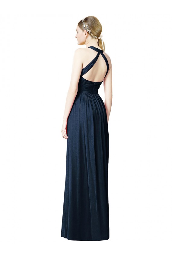 Long Sleeveless Chiffon Dark Navy A-Line Bridesmaid Dresses Colchester