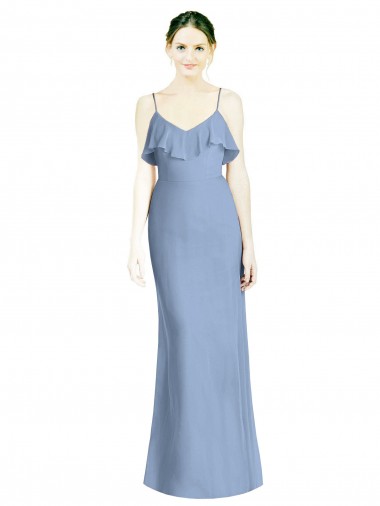 Long Sleeveless Soft Chiffon Dusty Blue A-Line Bridesmaid Dresses Colchester