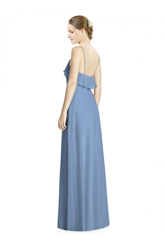 Long Sleeveless Soft Chiffon Dusty Blue A-Line Bridesmaid Dresses Colchester