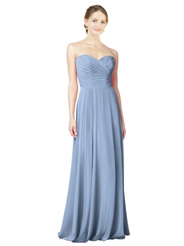 Long Sleeveless Chiffon Dusty Blue Sweetheart A-Line Bridesmaid Dresses Colchester