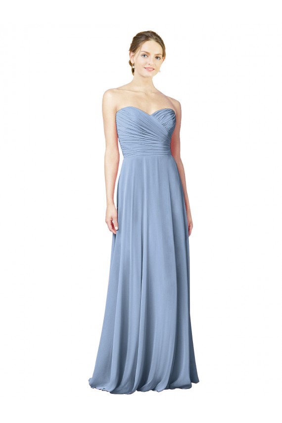Long Sleeveless Chiffon Dusty Blue Sweetheart A-Line Bridesmaid Dresses Colchester